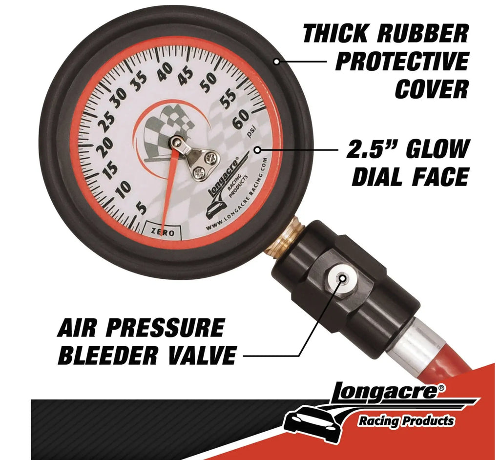 Longacre Deluxe 2½" Analog Tire Pressure Gauge 0-60 PSI
